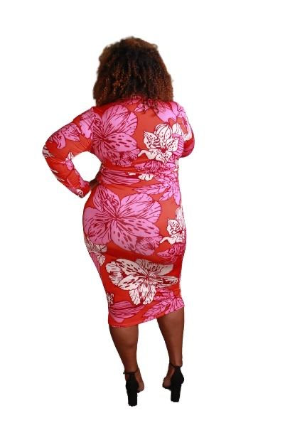 'Pink Flower Balm' Midi Dress